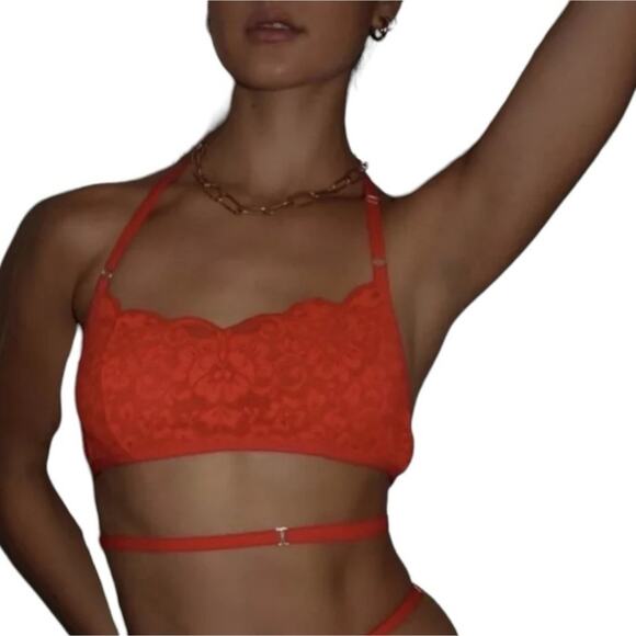 NEW We Are Hah Free People Don't Cross Me Lace Halter Bralette Blood Orange - Picture 3 of 13
